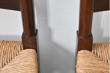 中古　松本民芸家具　ラッシ座面　波打つ背板が特徴の#22型ラダーバックチェア2脚セット　定価(2脚合計)約32万円　(R-085988)