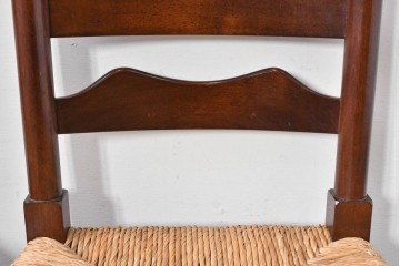 中古　松本民芸家具　ラッシ座面　波打つ背板が特徴の#22型ラダーバックチェア2脚セット　定価(2脚合計)約32万円　(R-085988)