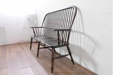 中古　松本民芸家具　細身のスポークが連なる#513型長ウィンザーチェア(III)　定価約39万円　(R-085989)