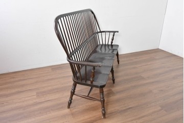 中古　松本民芸家具　細身のスポークが連なる#513型長ウィンザーチェア(III)　定価約39万円　(R-085989)