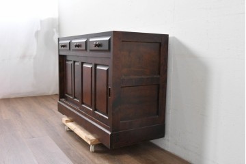 《天板取り付け加工費込み》　中古　北海道民芸家具　HM161K　重厚な木目と温もり溢れる風合いが魅力のサイドボード　(R-085994)