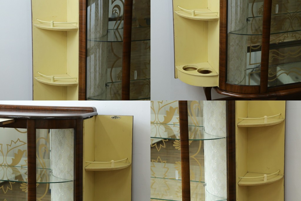 イギリスアンティーク　希少デザイン　BARGET BUILT(バーゲット・ビルト)　両サイドに隠し収納が付いたミラーバックガラスキャビネット　(R-085997)