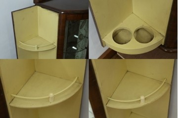 イギリスアンティーク　希少デザイン　BARGET BUILT(バーゲット・ビルト)　両サイドに隠し収納が付いたミラーバックガラスキャビネット　(R-085997)