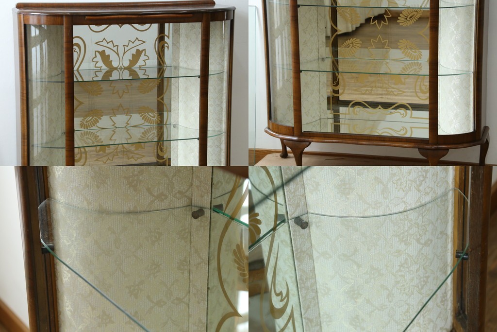 イギリスアンティーク　希少デザイン　BARGET BUILT(バーゲット・ビルト)　両サイドに隠し収納が付いたミラーバックガラスキャビネット　(R-085997)