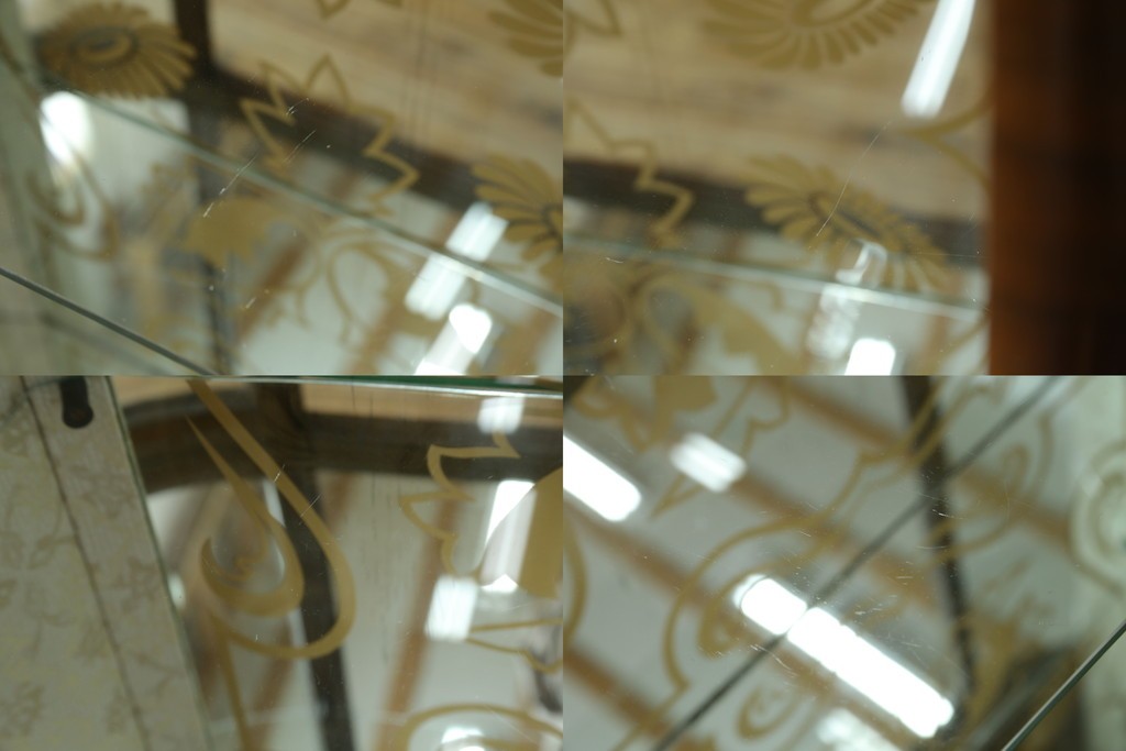 イギリスアンティーク　希少デザイン　BARGET BUILT(バーゲット・ビルト)　両サイドに隠し収納が付いたミラーバックガラスキャビネット　(R-085997)