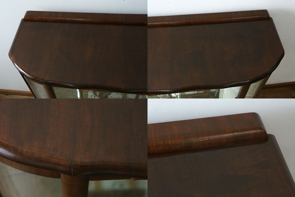 イギリスアンティーク　希少デザイン　BARGET BUILT(バーゲット・ビルト)　両サイドに隠し収納が付いたミラーバックガラスキャビネット　(R-085997)