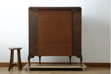 イギリスアンティーク　希少デザイン　BARGET BUILT(バーゲット・ビルト)　両サイドに隠し収納が付いたミラーバックガラスキャビネット　(R-085997)