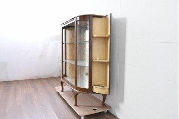 イギリスアンティーク　希少デザイン　BARGET BUILT(バーゲット・ビルト)　両サイドに隠し収納が付いたミラーバックガラスキャビネット　(R-085997)