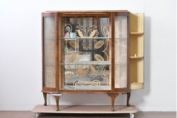 イギリスアンティーク　希少デザイン　BARGET BUILT(バーゲット・ビルト)　両サイドに隠し収納が付いたミラーバックガラスキャビネット　(R-085997)