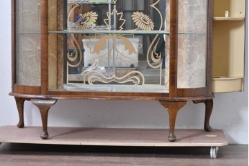 イギリスアンティーク　希少デザイン　BARGET BUILT(バーゲット・ビルト)　両サイドに隠し収納が付いたミラーバックガラスキャビネット　(R-085997)