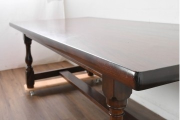 中古　松本民芸家具　クラシカルな挽き物脚のLT型食卓　定価約61万6千円　(R-085999)