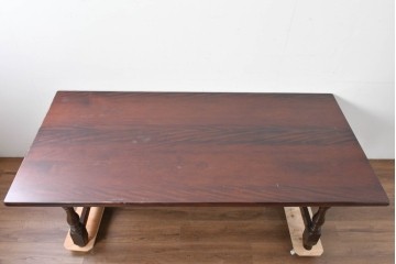 中古　松本民芸家具　クラシカルな挽き物脚のLT型食卓　定価約61万6千円　(R-085999)