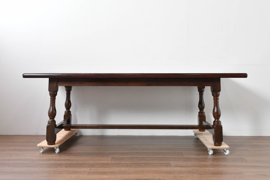 中古　松本民芸家具　クラシカルな挽き物脚のLT型食卓　定価約61万6千円　(R-085999)