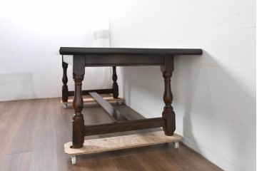 中古　松本民芸家具　クラシカルな挽き物脚のLT型食卓　定価約61万6千円　(R-085999)