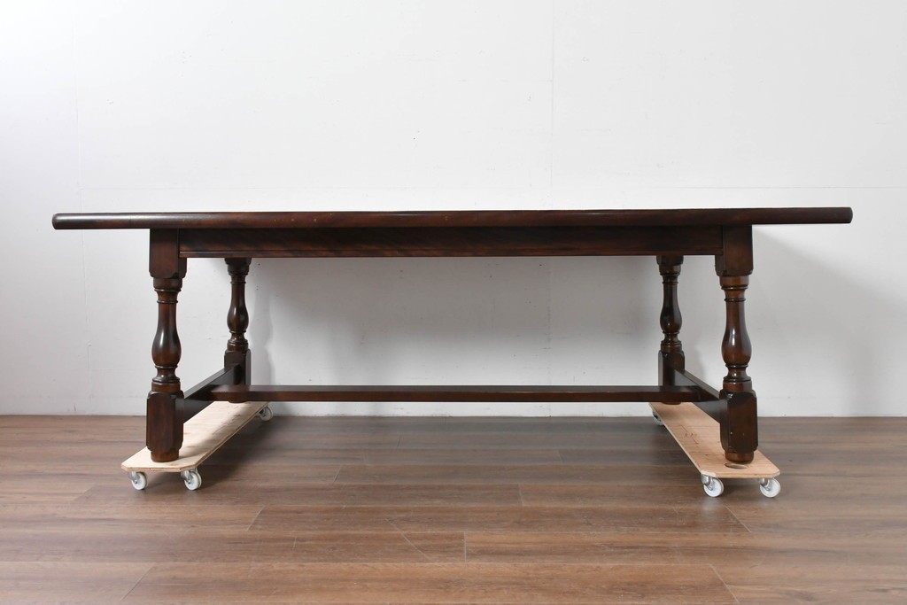 中古　松本民芸家具　クラシカルな挽き物脚のLT型食卓　定価約61万6千円　(R-085999)