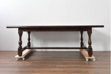 中古　松本民芸家具　クラシカルな挽き物脚のLT型食卓　定価約61万6千円　(R-085999)