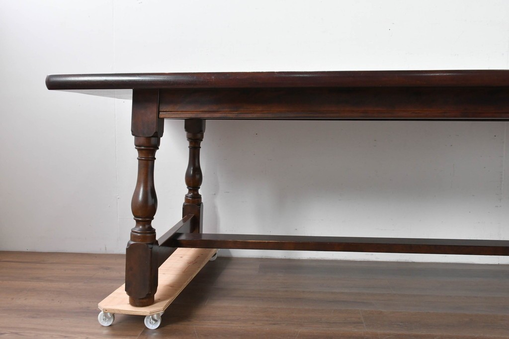 中古　松本民芸家具　クラシカルな挽き物脚のLT型食卓　定価約61万6千円　(R-085999)