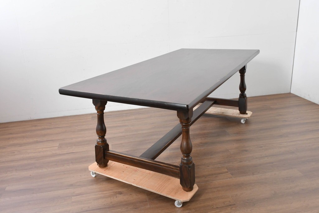 中古　松本民芸家具　クラシカルな挽き物脚のLT型食卓　定価約61万6千円　(R-085999)