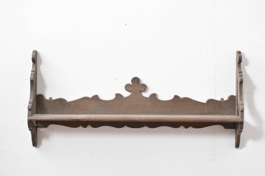 和製アンティーク　大正ロマン　ナラ材　曲線意匠が美しい古い洋館のウォールシェルフ　(R-086000)