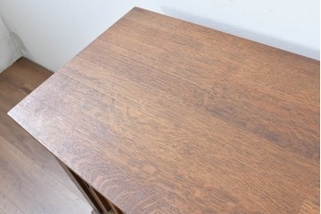 和製ヴィンテージ　国産職人手作りの逸品!!　総ナラ無垢材　格子戸付きサイドボード　製作費推定50万円　(R-086006)