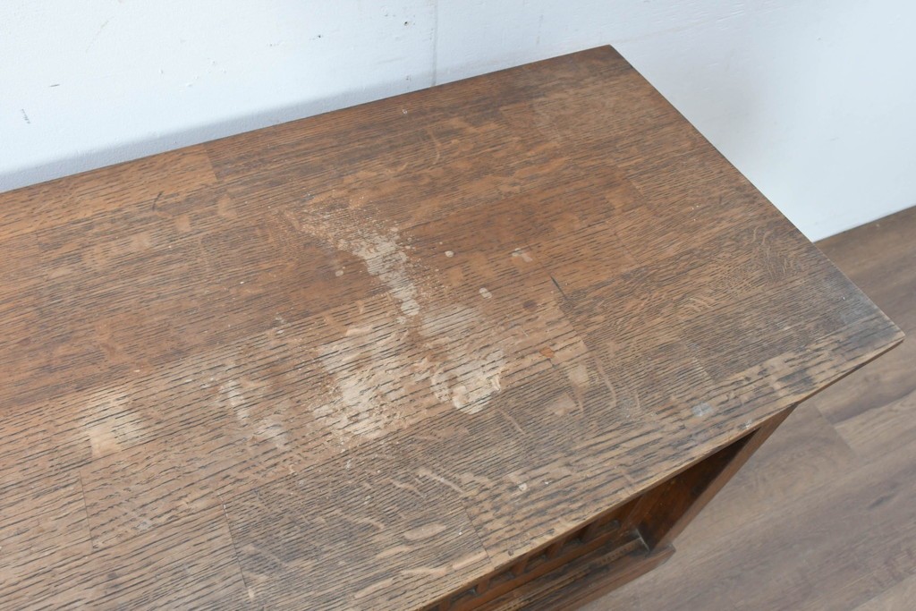 和製ヴィンテージ　国産職人手作りの逸品!!　総ナラ無垢材　格子戸付きサイドボード　製作費推定50万円　(R-086006)