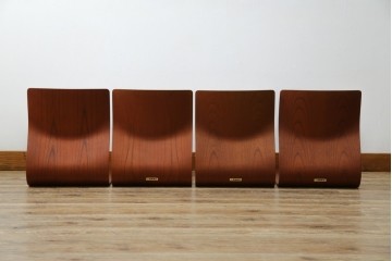 中古　美品　天童木工(Tendo)　欅材　継ぎ目のない一体感ある美しいラインが魅力の座椅子4脚セット　定価(4脚合計)約10万円　(R-086011)