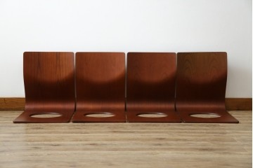 中古　美品　天童木工(Tendo)　欅材　継ぎ目のない一体感ある美しいラインが魅力の座椅子4脚セット　定価(4脚合計)約10万円　(R-086011)