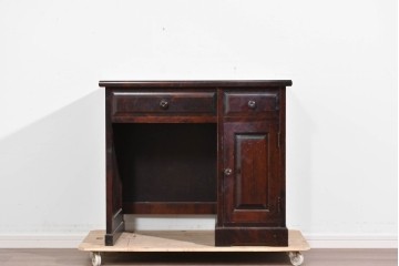 中古　北海道民芸家具　ドレッサーリメイク　引き出しと扉収納で整理しやすい片袖机　(R-086012)