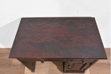 中古　北海道民芸家具　ドレッサーリメイク　引き出しと扉収納で整理しやすい片袖机　(R-086012)