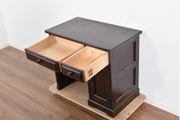中古　北海道民芸家具　ドレッサーリメイク　引き出しと扉収納で整理しやすい片袖机　(R-086012)
