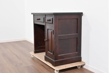 中古　北海道民芸家具　ドレッサーリメイク　引き出しと扉収納で整理しやすい片袖机　(R-086012)