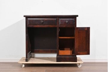 中古　北海道民芸家具　ドレッサーリメイク　引き出しと扉収納で整理しやすい片袖机　(R-086012)