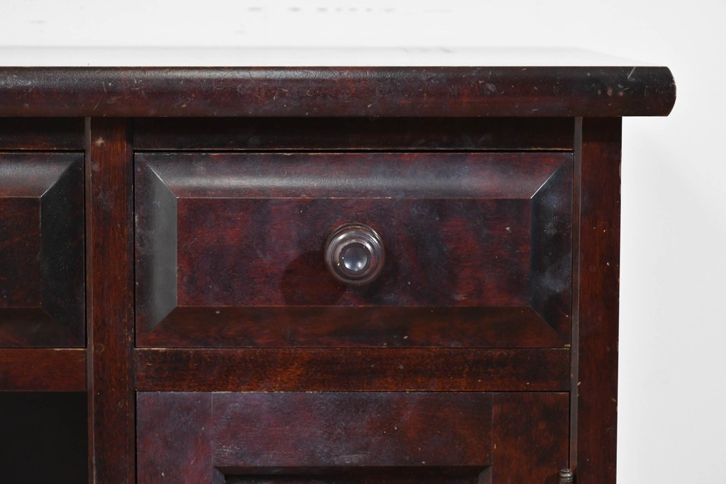 中古　北海道民芸家具　ドレッサーリメイク　引き出しと扉収納で整理しやすい片袖机　(R-086012)