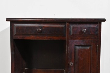 中古　北海道民芸家具　ドレッサーリメイク　引き出しと扉収納で整理しやすい片袖机　(R-086012)