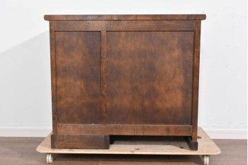 中古　北海道民芸家具　ドレッサーリメイク　引き出しと扉収納で整理しやすい片袖机　(R-086012)