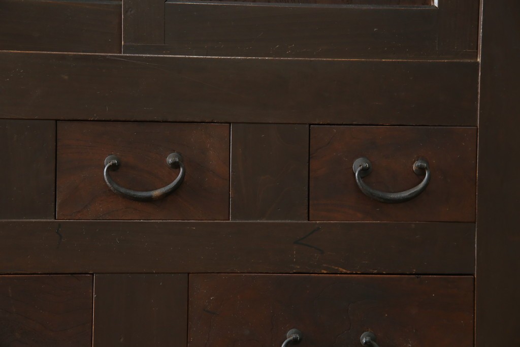 和製アンティーク　明治大正期　丸桟戸が上品な昇り引き出し付きの近江水屋箪笥　(R-086015)