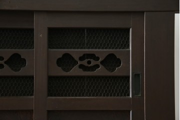 和製アンティーク　明治大正期　引き出し8杯付き　上品な丸桟戸の近江水屋箪笥サイドボード　(R-086016)