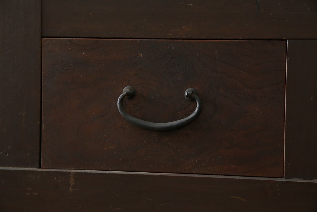 和製アンティーク　明治大正期　引き出し8杯付き　上品な丸桟戸の近江水屋箪笥サイドボード　(R-086016)