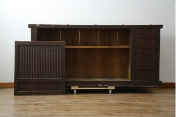 和製アンティーク　明治大正期　昇り引き出し5杯付き　上品な丸桟戸の近江水屋箪笥サイドボード　(R-086017)