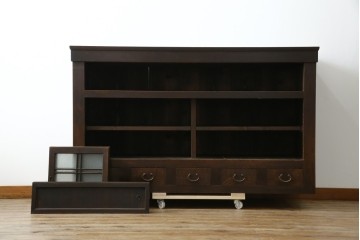 和製アンティーク　変わり型!　前面(檜材)　引き出し(欅材)　すっきりとした框の五尺水屋箪笥サイドボード　(R-086027)