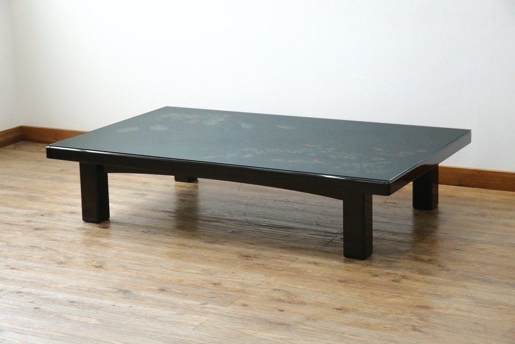 中古　美品　輪島塗り　天板に草花が描かれた座卓　定価約160万円　(R-086029)