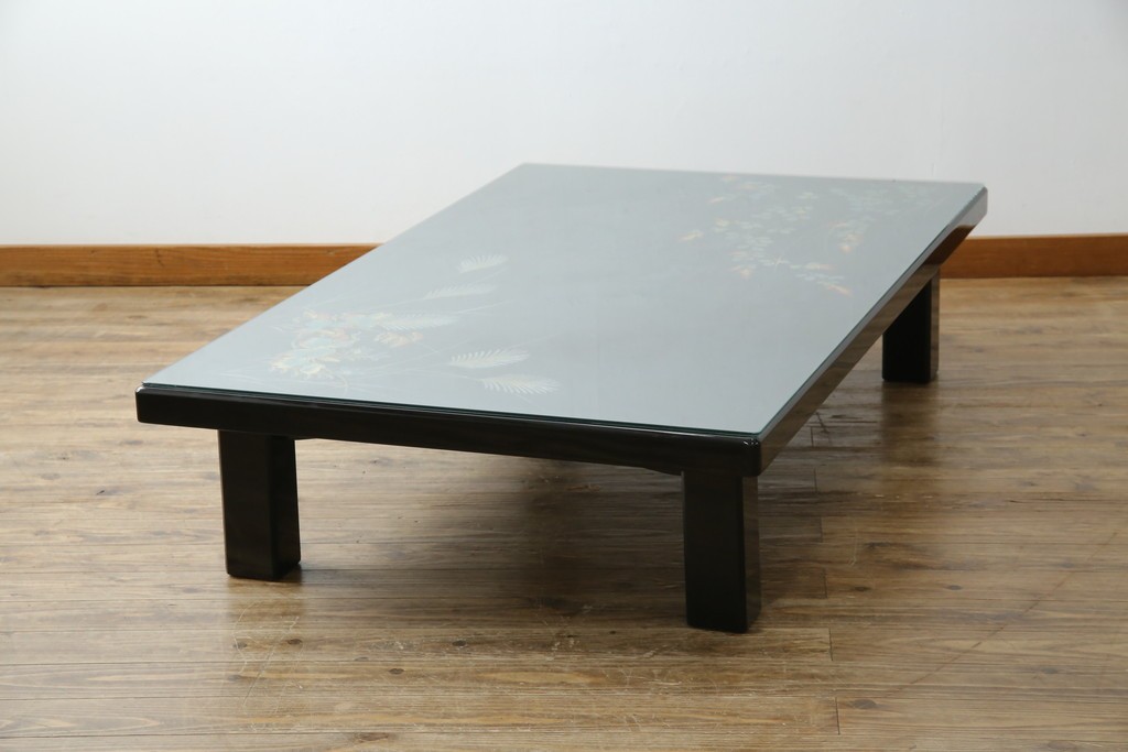 中古　美品　輪島塗り　天板に草花が描かれた座卓　定価約160万円　(R-086029)