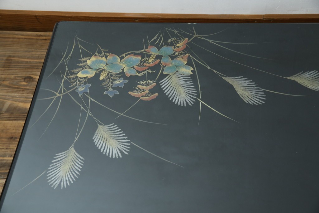 中古　美品　輪島塗り　天板に草花が描かれた座卓　定価約160万円　(R-086029)