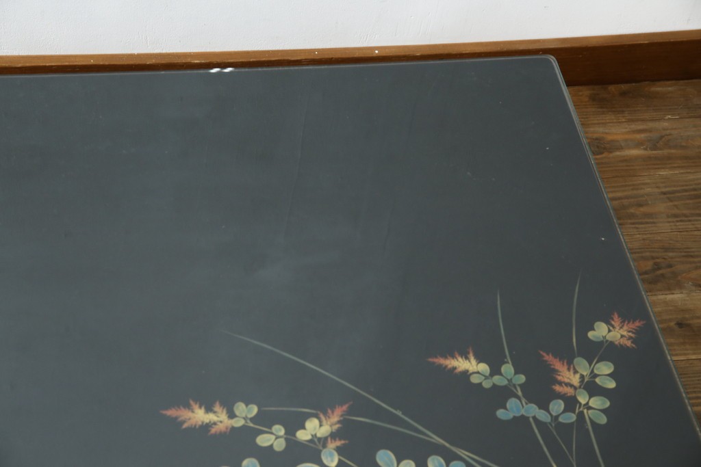 中古　美品　輪島塗り　天板に草花が描かれた座卓　定価約160万円　(R-086029)