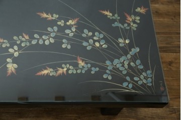 中古　美品　輪島塗り　天板に草花が描かれた座卓　定価約160万円　(R-086029)