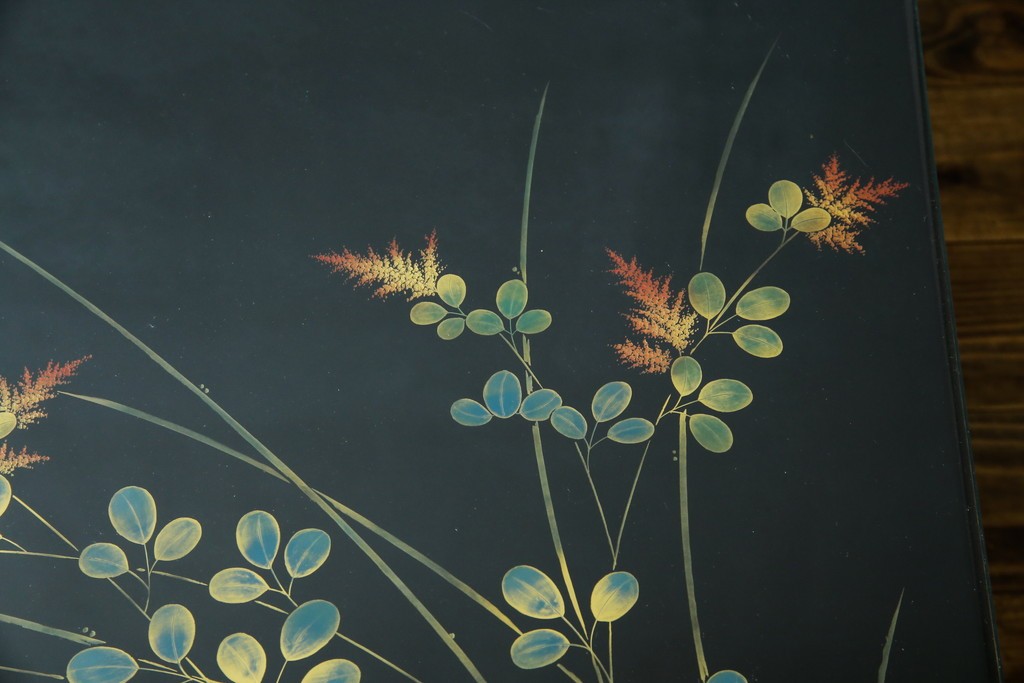 中古　美品　輪島塗り　天板に草花が描かれた座卓　定価約160万円　(R-086029)