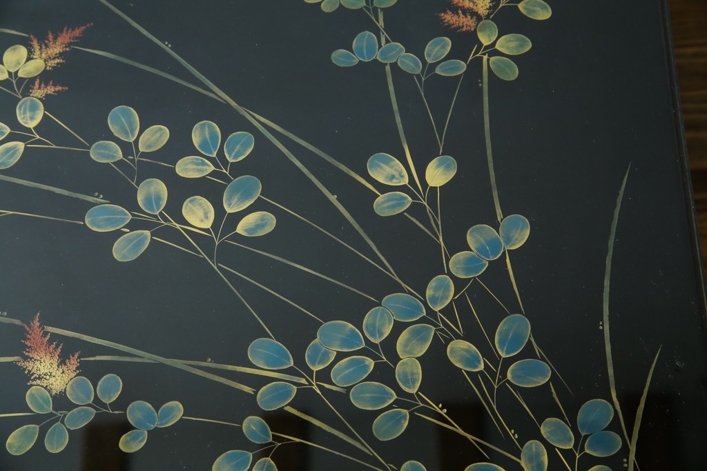 中古　美品　輪島塗り　天板に草花が描かれた座卓　定価約160万円　(R-086029)