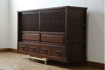 中古　美品　高級品　タモ材　職人手作りの水屋箪笥サイドボード　(R-086031)