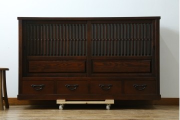 中古　美品　高級品　タモ材　職人手作りの水屋箪笥サイドボード　(R-086031)