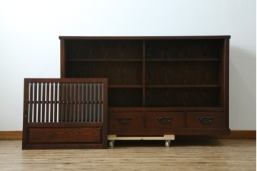 中古　美品　高級品　タモ材　職人手作りの水屋箪笥サイドボード　(R-086031)